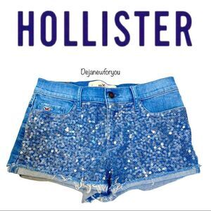 HOLLISTER Light Wash Sequin Jean Shorts Size 3/26